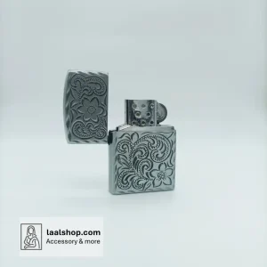 فندک گازی طرح زیپو با بدنه حکاکی شده طرح گل