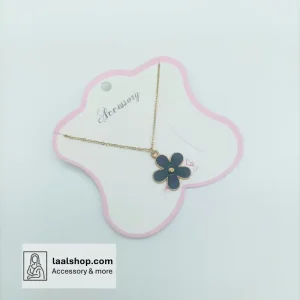 گردنبند فانتزی با زنجیر استیل طرح گل مشکی