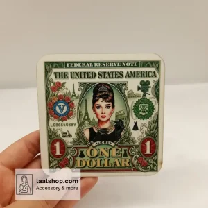 زیرلیوانی چوبی طرح‌دار درجه یک طرح ادری هپبورن Audrey Hepburn