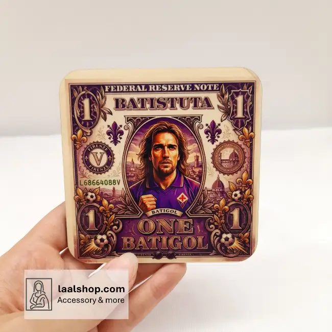 زیرلیوانی چوبی طرحدار درجه یک طرح گابریل باتیستوتا Batistuta