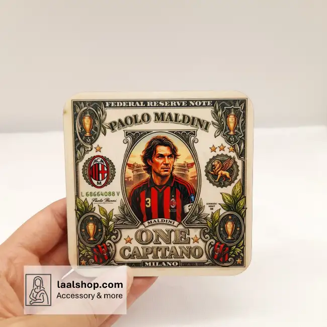 زیرلیوانی چوبی طرحدار درجه یک طرح پائولو مالدینی Paulo Maldini