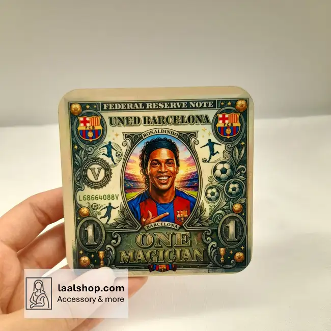 زیرلیوانی چوبی طرحدار درجه یک طرح رونالدینیو Ronaldinho