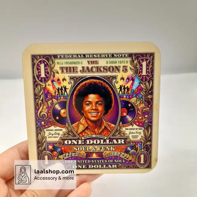 زیرلیوانی چوبی طرحدار درجه یک طرح مایکل جکسون کودکی Michael Jackson
