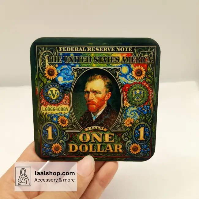 زیرلیوانی چوبی طرحدار درجه یک طرح وینسنت ونگوگ Vangogh