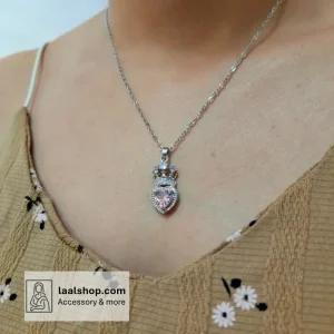 گردنبند سوارسکی پینترستی رنگ ثابت طرح قلب صورتی تاجدار