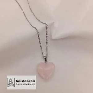 گردنبند فشن نقره ای رنگ ثابت پلاک قلب رزینی صورتی