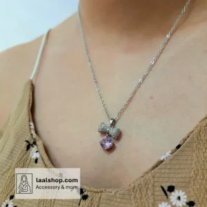 گردنبند سوارسکی پینترستی رنگ ثابت طرح پاپیون نگین دار تک سنگ صورتی