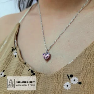 گردنبند سوارسکی پینترستی رنگ ثابت طرح قلب تک سنگ صورتی