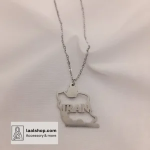گردنبند استیل نقره ای با پلاک استیل نقشه ایران Iran