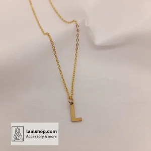 گردنبند استیل طلایی رنگ ثابت با پلاک حروف L
