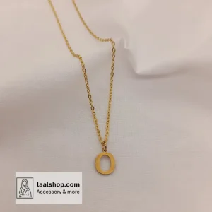 گردنبند استیل طلایی رنگ ثابت با پلاک حروف O