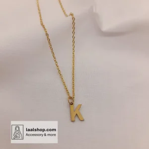 گردنبند استیل طلایی رنگ ثابت با پلاک حروف K