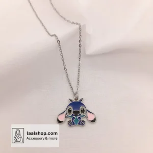 گردنبند فانتزی نقره ای رنگ ثابت طرح استیچ گوش افتاده