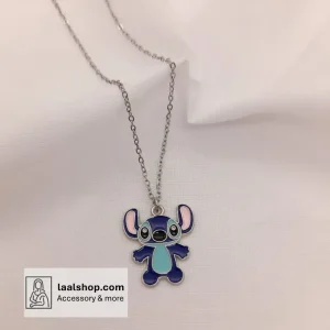 گردنبند فانتزی نقره ای رنگ ثابت طرح استیچ آبی
