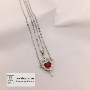گردنبند ست دوستی مکمل طرح قلب نگین‌دار و شمشیر