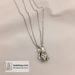 گردنبند ست دوستی مگنتی طرح دست نقره ای
