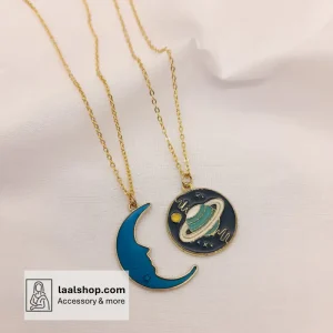 گردنبند ست دوستی طرح ماه و کهکشان طلایی
