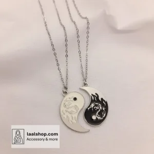 گردنبند ست دوستی طرح یین یانگ نقره ای