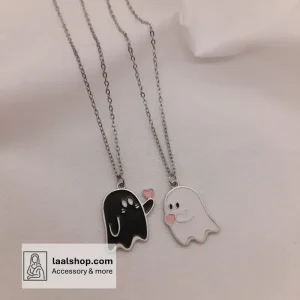 گردنبند ست دوستی طرح اشباح عاشق مشکی و سفید