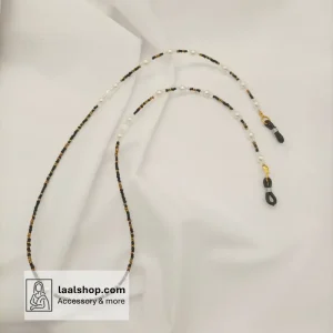 بند عینک منجوق درجه یک طیف مشکی با مروارید و کریستالهای روشن
