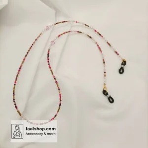 بند عینک منجوق درجه یک طیف صورتی و سرخابی با کریستال های شفاف و روشن