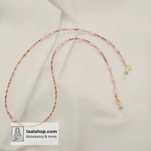 بند عینک منجوق درجه یک طیف صورتی روشن با مروارید