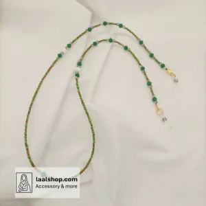 بند عینک منجوق درجه یک طیف سبز پسته‌ای با مهره‌های سبز