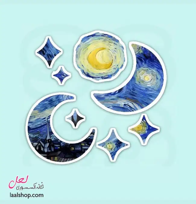 استیکر ضد آب لپ تاپ و گوشی طرح ماه و ستاره شب پرستاره ونگوگ
