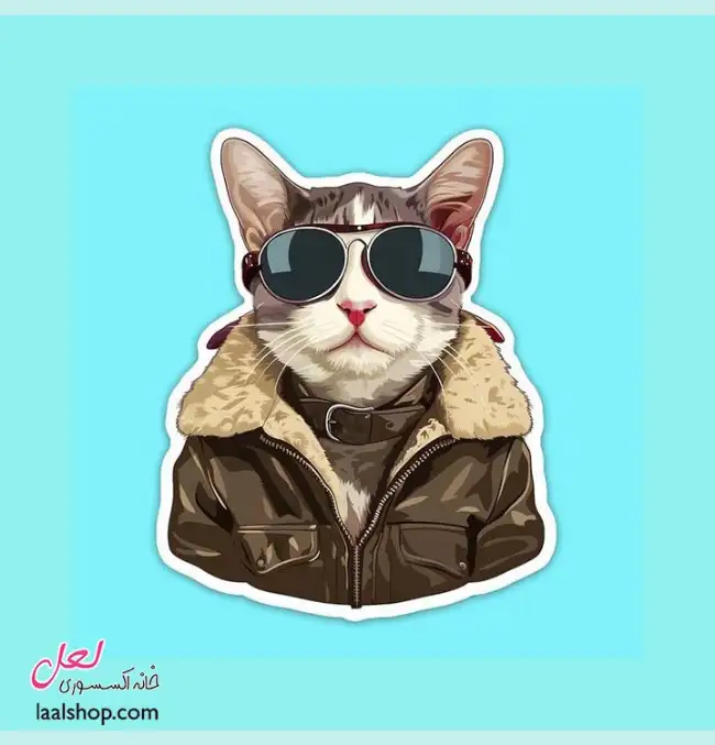 استیکر ضد آب لپ تاپ و گوشی طرح گربه خلبان