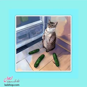 استیکر ضد آب لپ تاپ و گوشی طرح گربه و خیارهایش