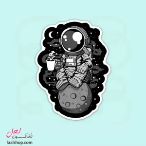 استیکر ضد آب لپ تاپ و گوشی طرح فضانورد قهوه خور