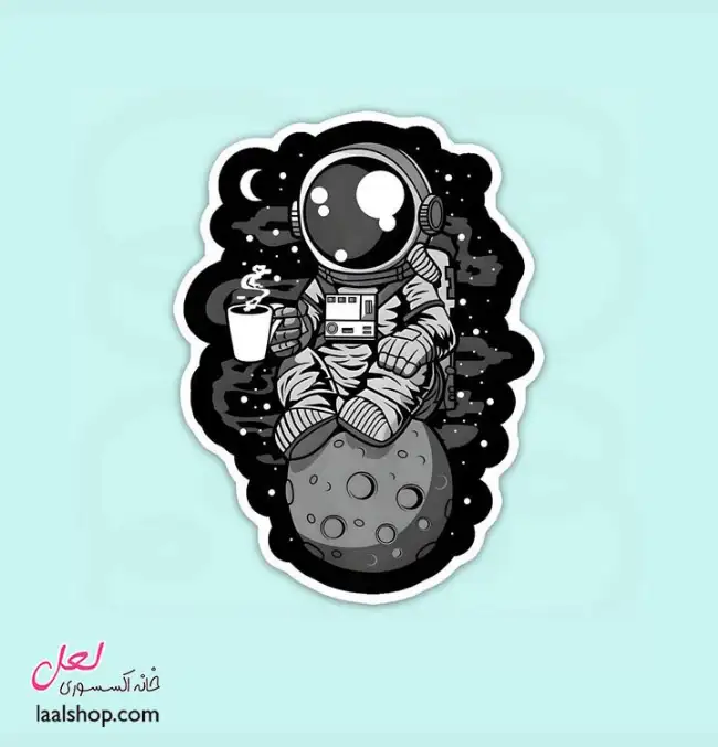 استیکر ضد آب لپ تاپ و گوشی طرح فضانورد قهوه خور